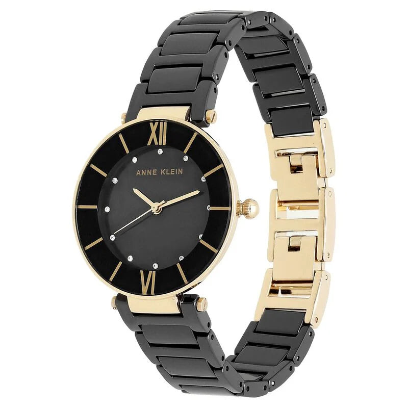 Anne Klein Quartz Analog Black Dial Ceramic Strap Watch for Women NEAK3266BKRGW / NCAK3266BKRG - KRISHNA WATCH COMPANY