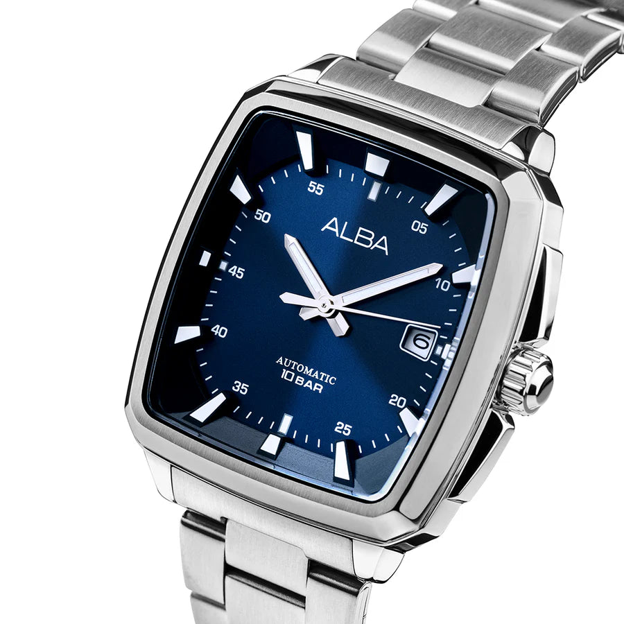 ALBA Unique Rectangular Blue & Black Radiation Dial Automatic Watch AU4039X1 - KRISHNA WATCH COMPANY