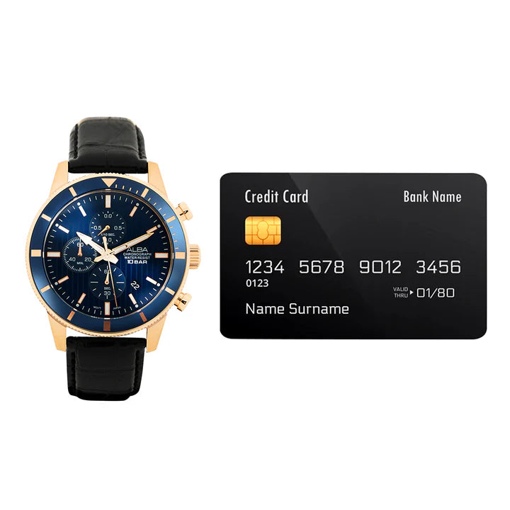 Alba Blue Patterned Dial Chronograph In Leather Strap - AM3960X1 - KRISHNA WATCH COMPANY