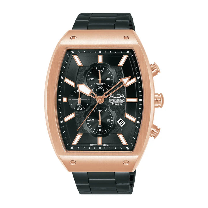 ALBA Black & Gold Rectangular Dial Chronograph Watch AM3992X1 - KRISHNA WATCH COMPANY