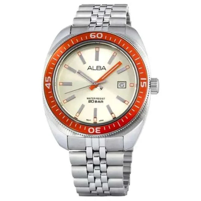 Alba Cream Dial Quartz Watch with Bright Orange Bezel AS9T89X1 - KRISHNA WATCH COMPANY
