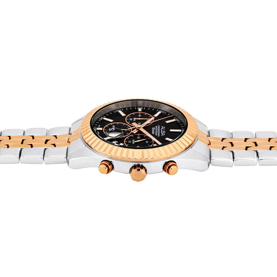 ALBA Black-Gold Dial Chronograph Watch-AT3H12X1 - KRISHNA WATCH COMPANY