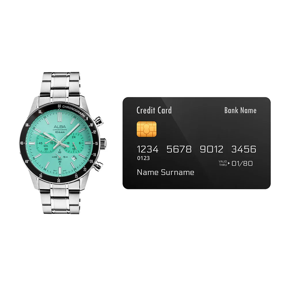 ALBA Contemporary Mint Green Dial Chronograph Watch - AT3J83X1 - KRISHNA WATCH COMPANY