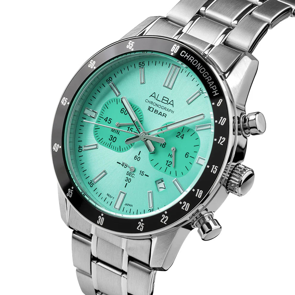 ALBA Contemporary Mint Green Dial Chronograph Watch - AT3J83X1 - KRISHNA WATCH COMPANY