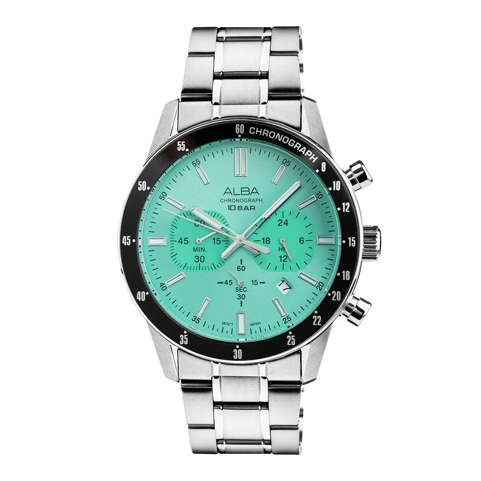ALBA Contemporary Mint Green Dial Chronograph Watch - AT3J83X1 - KRISHNA WATCH COMPANY
