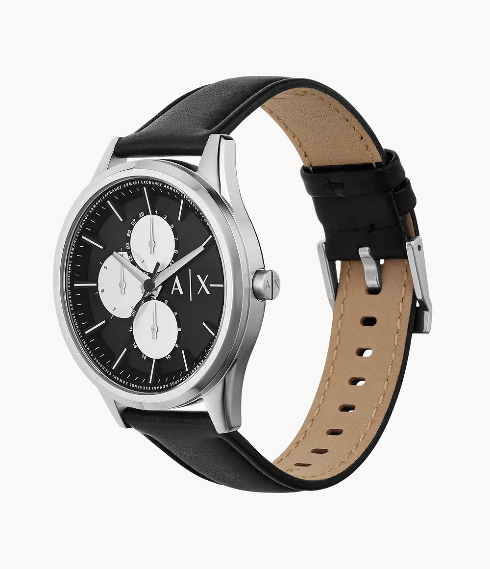 Armani Exchange Multifunction Black Leather Watch AX1872 - KRISHNA WATCH COMPANY
