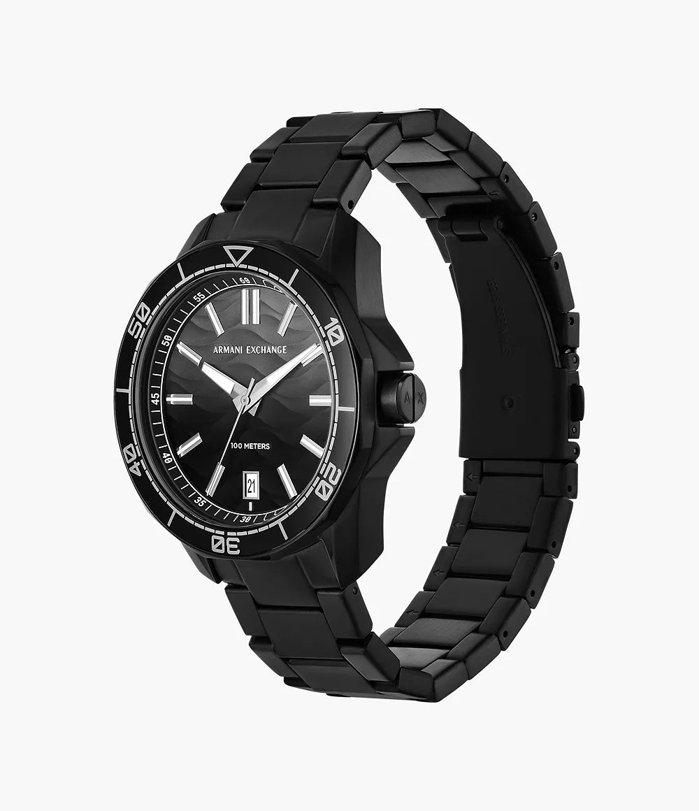 Armani Exchange Three-Hand Date Black Stainless Steel Watch AX1952 - KRISHNA WATCH COMPANY