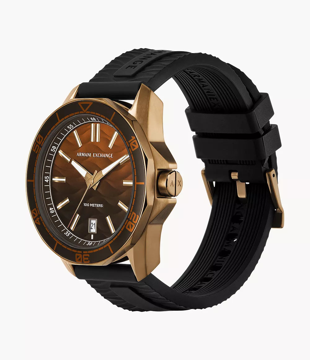 Armani Exchange Three-Hand Date Black Silicone Watch AX1954 - KRISHNA WATCH COMPANY