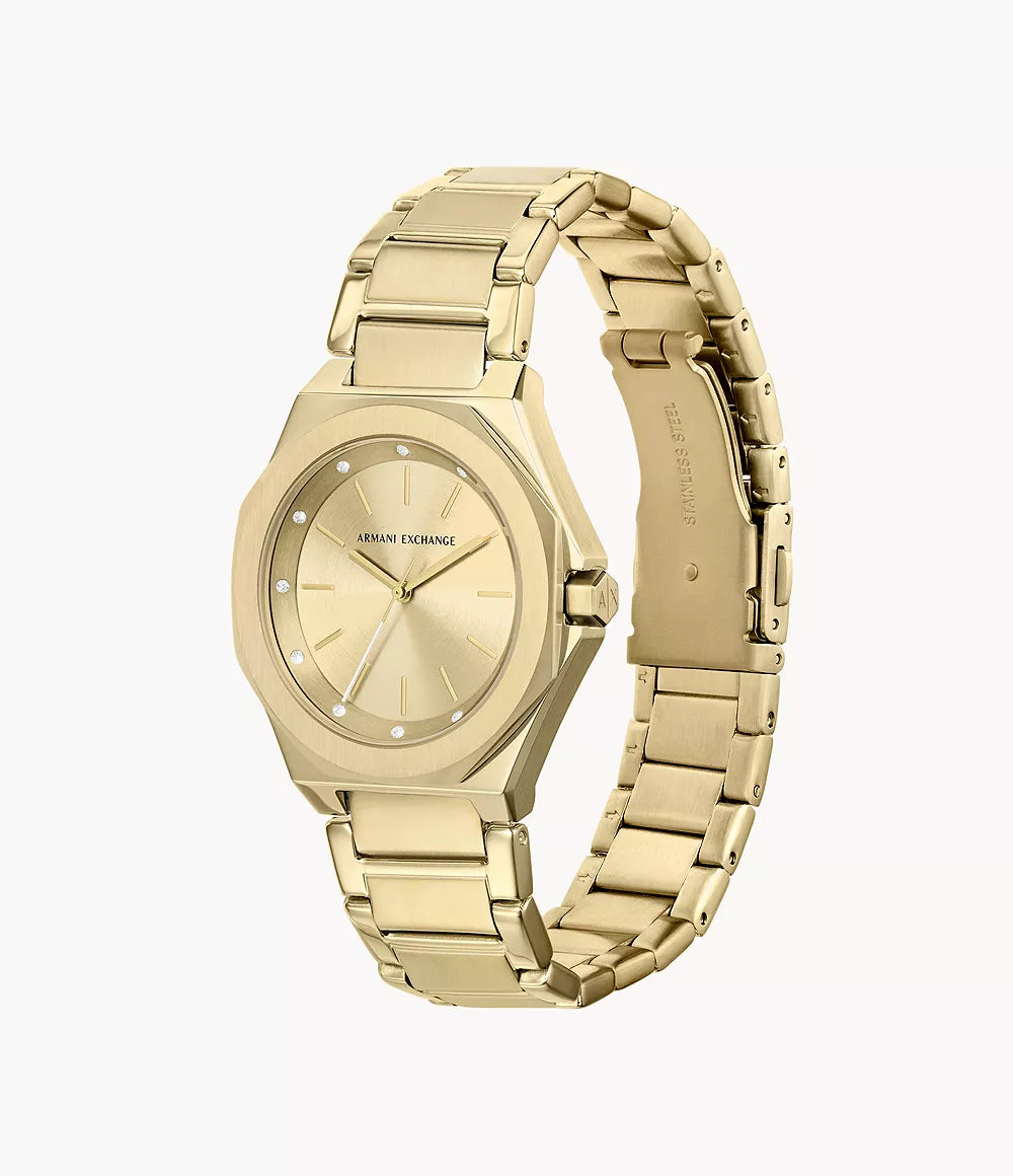 Armani Exchange Three-Hand Gold-Tone Stainless Steel Watch AX4608 - KRISHNA WATCH COMPANY