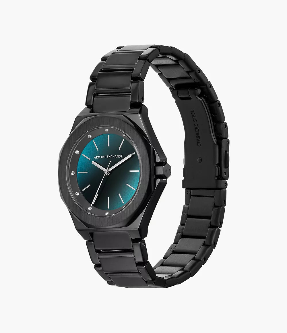 Armani Exchange Three-Hand Black Stainless Steel Watch AX4609