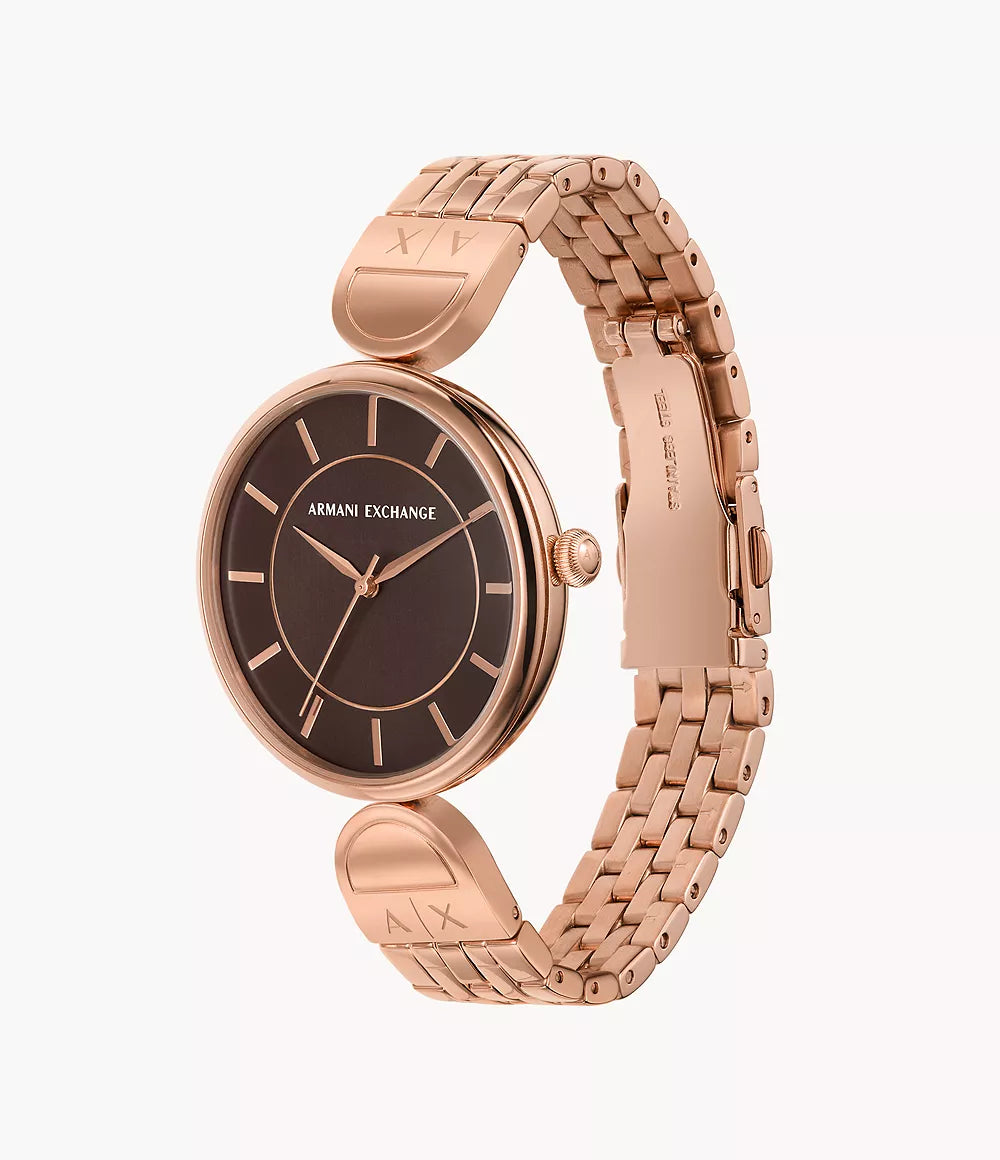 Armani Exchange Three-Hand Rose Gold-Tone Stainless Steel Watch AX5384 - KRISHNA WATCH COMPANY
