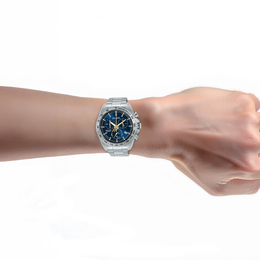 ALBA Metallic Deep Blue Dial Chronograph Watch AX7015X1 - KRISHNA WATCH COMPANY