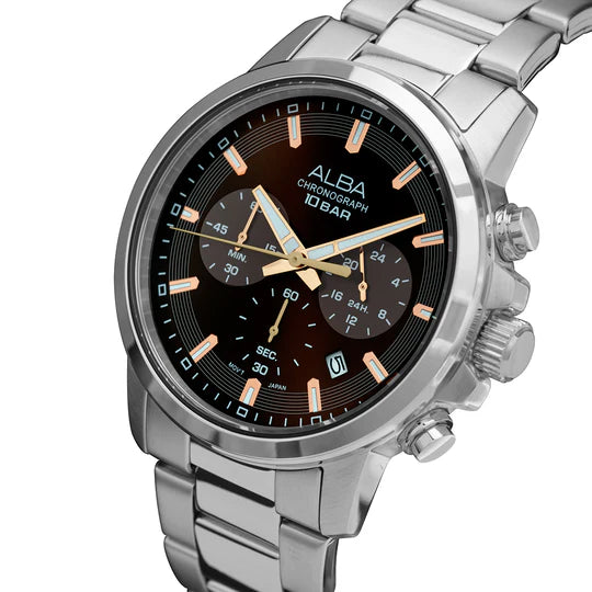 ALBA Hickory Brown Dial Chronograph AT3J51X1 - KRISHNA WATCH COMPANY