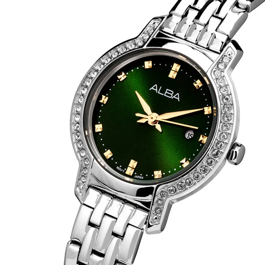 ALBA Emerald Green Dial With Crystals- AH7CM7X1 - KRISHNA WATCH COMPANY