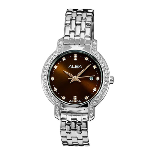 ALBA Chocolate Brown Dial With Crystals -AH7CM3X1