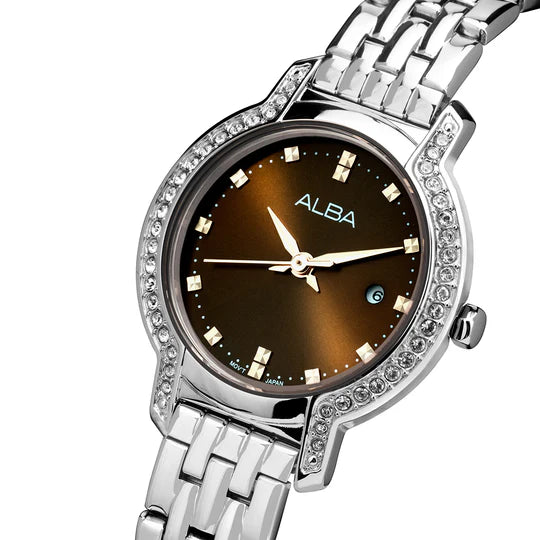 ALBA Chocolate Brown Dial With Crystals -AH7CM3X1 - KRISHNA WATCH COMPANY