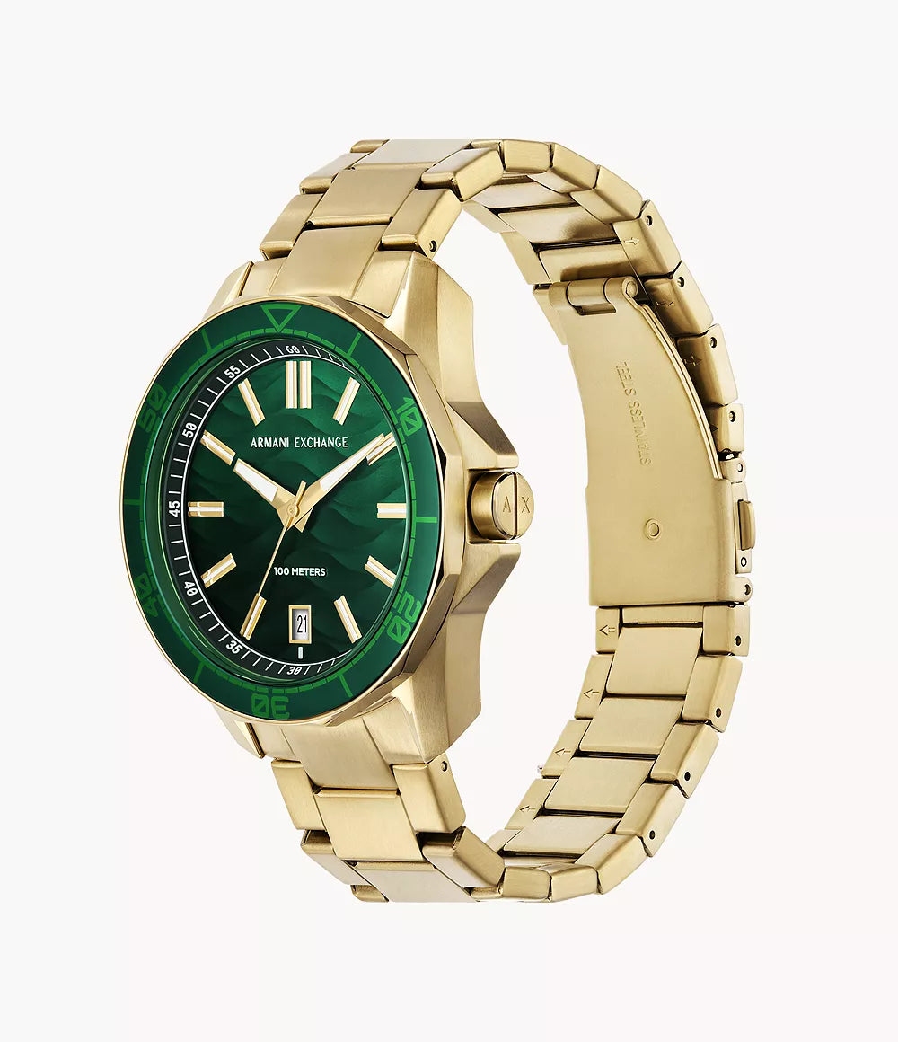 Armani Exchange Three-Hand Date Gold-Tone Stainless Steel Watch AX1951 - KRISHNA WATCH COMPANY