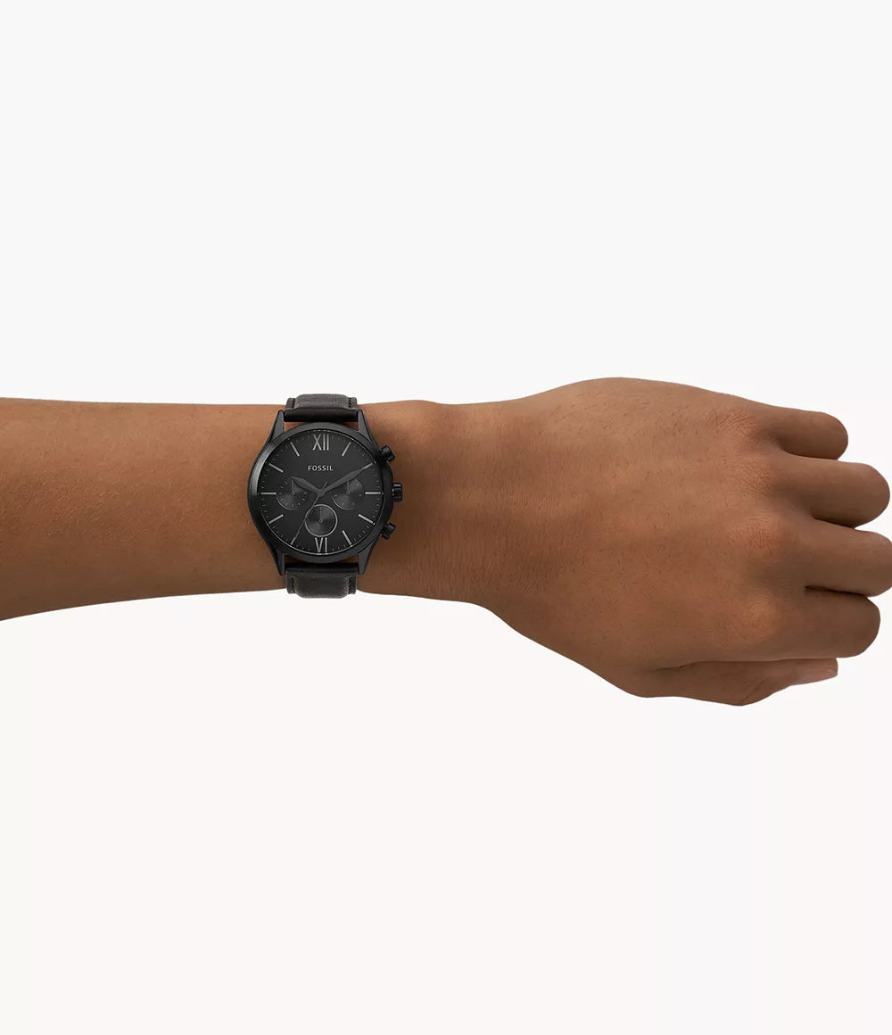 Fossil Fenmore Multifunction Black Leather Watch BQ2364 - KRISHNA WATCH COMPANY