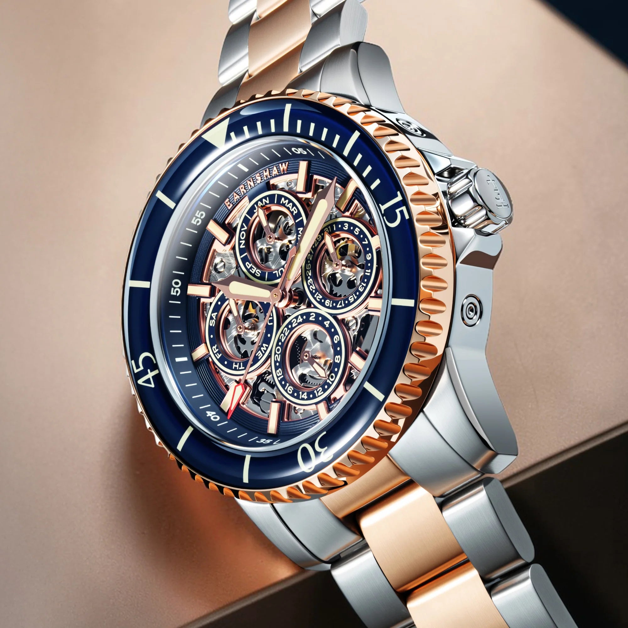 Earnshaw Admiral Duncan Triple Calendar Skeleton Automatic - ES-8320-66 - KRISHNA WATCH COMPANY
