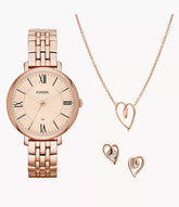 Jacqueline Three-Hand Date Rose Gold-Tone Stainless Steel Watch and Jewellery ES5252SET
