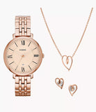 Jacqueline Three-Hand Date Rose Gold-Tone Stainless Steel Watch and Jewellery ES5252SET