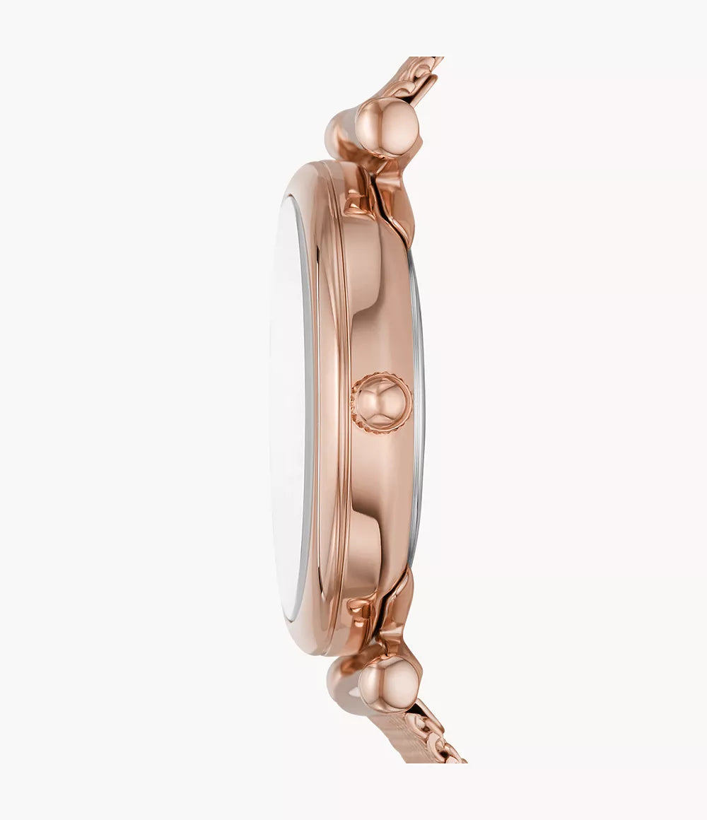 FOSSIL Carlie Three-Hand Rose Gold-Tone Stainless Steel Watch and Necklace Box ES5314SET - KRISHNA WATCH COMPANY