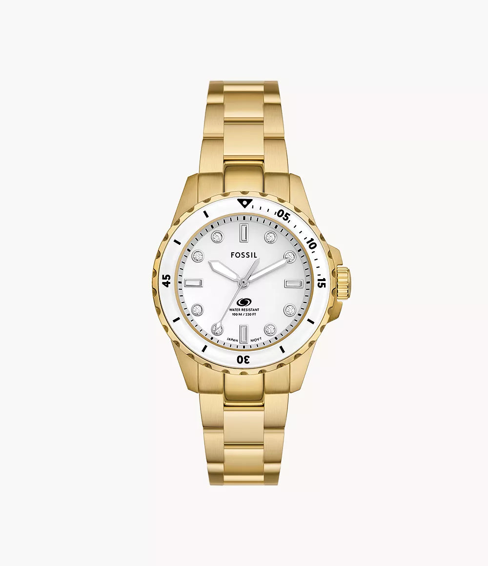 Fossil Blue Dive Three-Hand Gold-Tone Stainless Steel Watch ES5350 - KRISHNA WATCH COMPANY