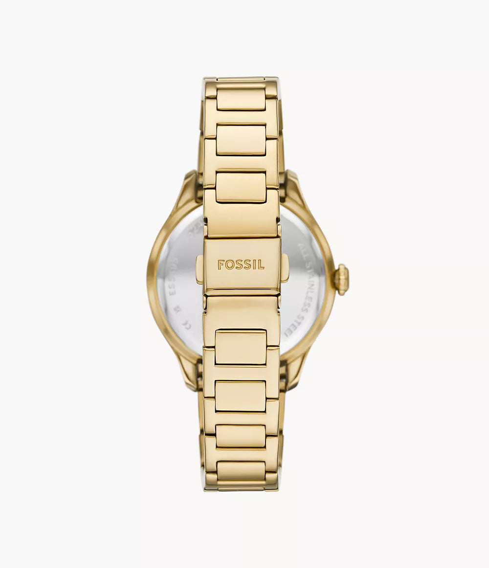 Fossil Gilmore Three-Hand Date Gold-Tone Stainless Steel Watch - ES5395 - KRISHNA WATCH COMPANY