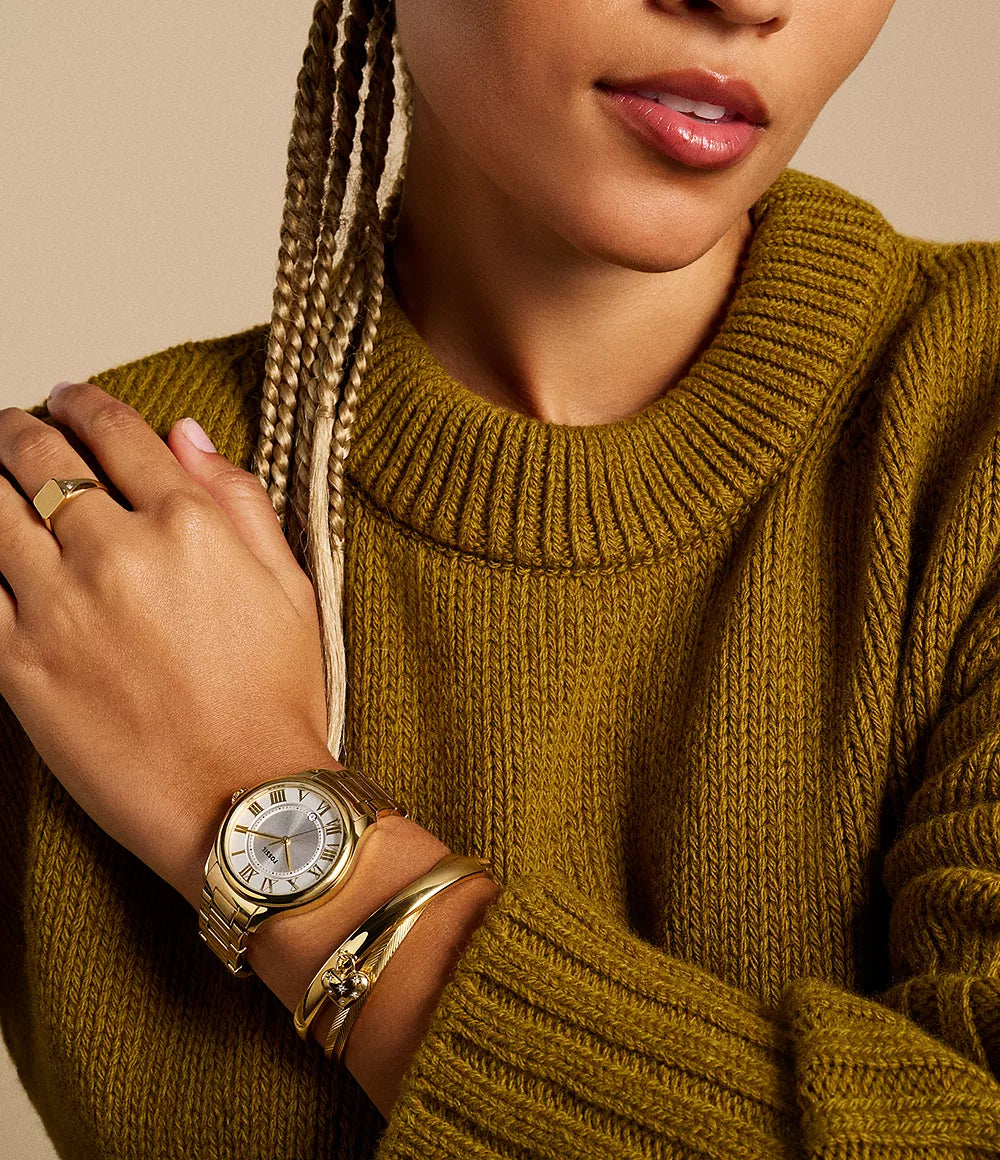 Fossil Gilmore Three-Hand Date Gold-Tone Stainless Steel Watch - ES5395 - KRISHNA WATCH COMPANY
