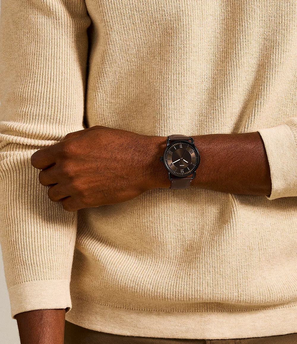 Fossil Copeland 42 mm Three-Hand Brown Leather Watch FS5666