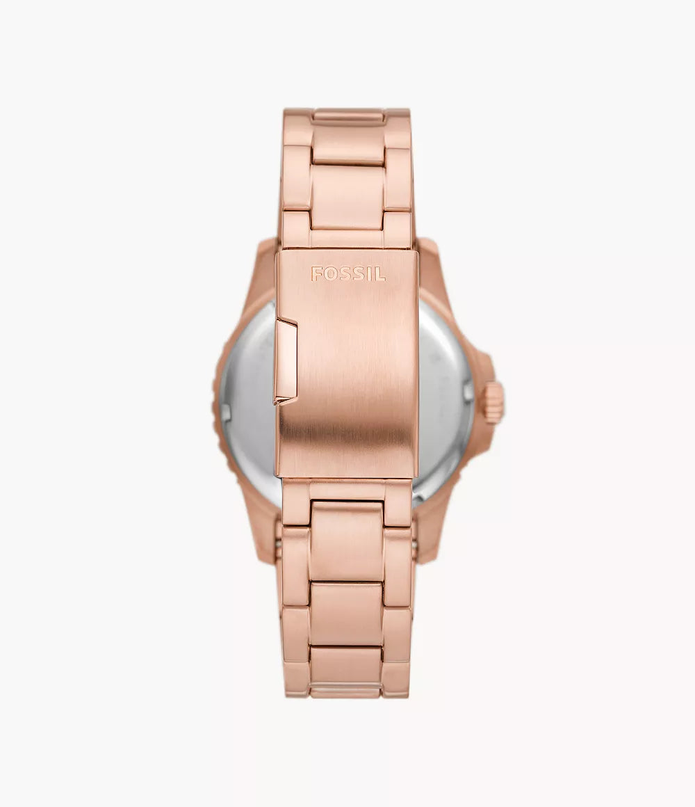 Fossil Blue GMT Rose Gold-Tone Stainless Steel Watch FS6027 - KRISHNA WATCH COMPANY
