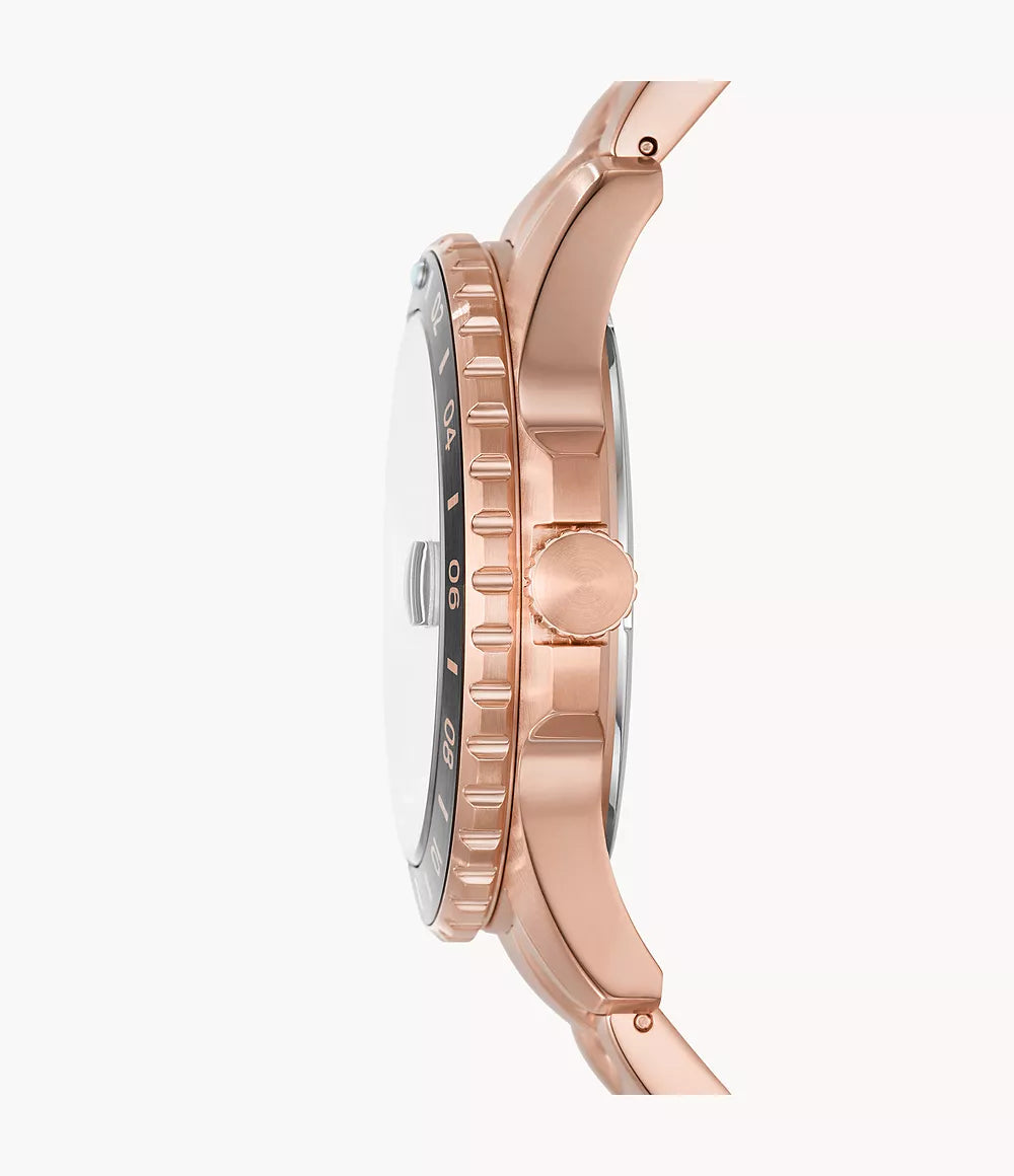 Fossil Blue GMT Rose Gold-Tone Stainless Steel Watch FS6027 - KRISHNA WATCH COMPANY