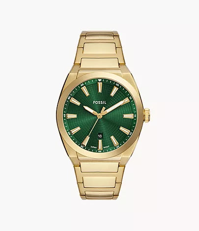 Fossil Everett Three-Hand Date Gold-Tone Stainless Steel Watch FS6090 - KRISHNA WATCH COMPANY
