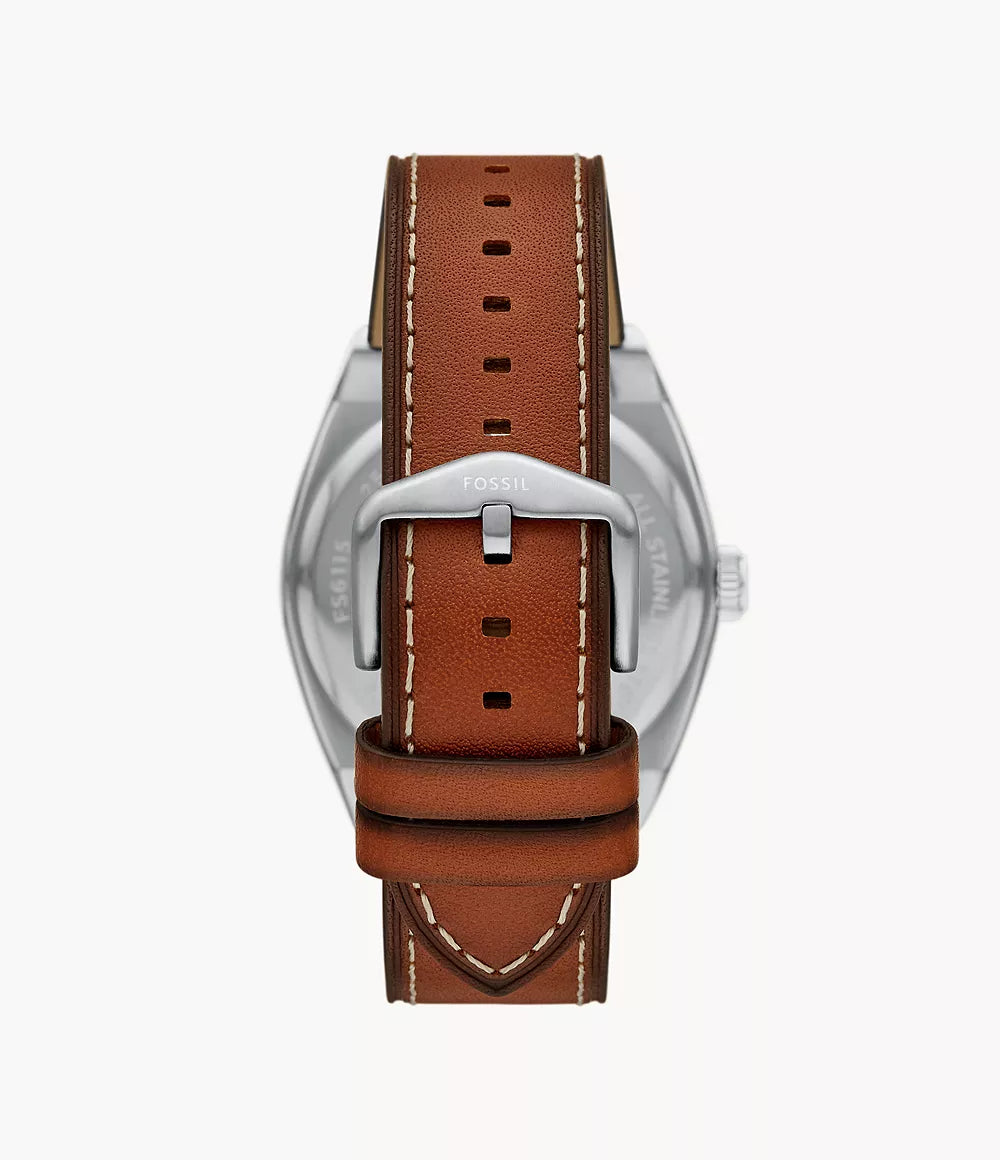Fossil Everett Three-Hand Date Brown Leather Watch - FS6115 - KRISHNA WATCH COMPANY