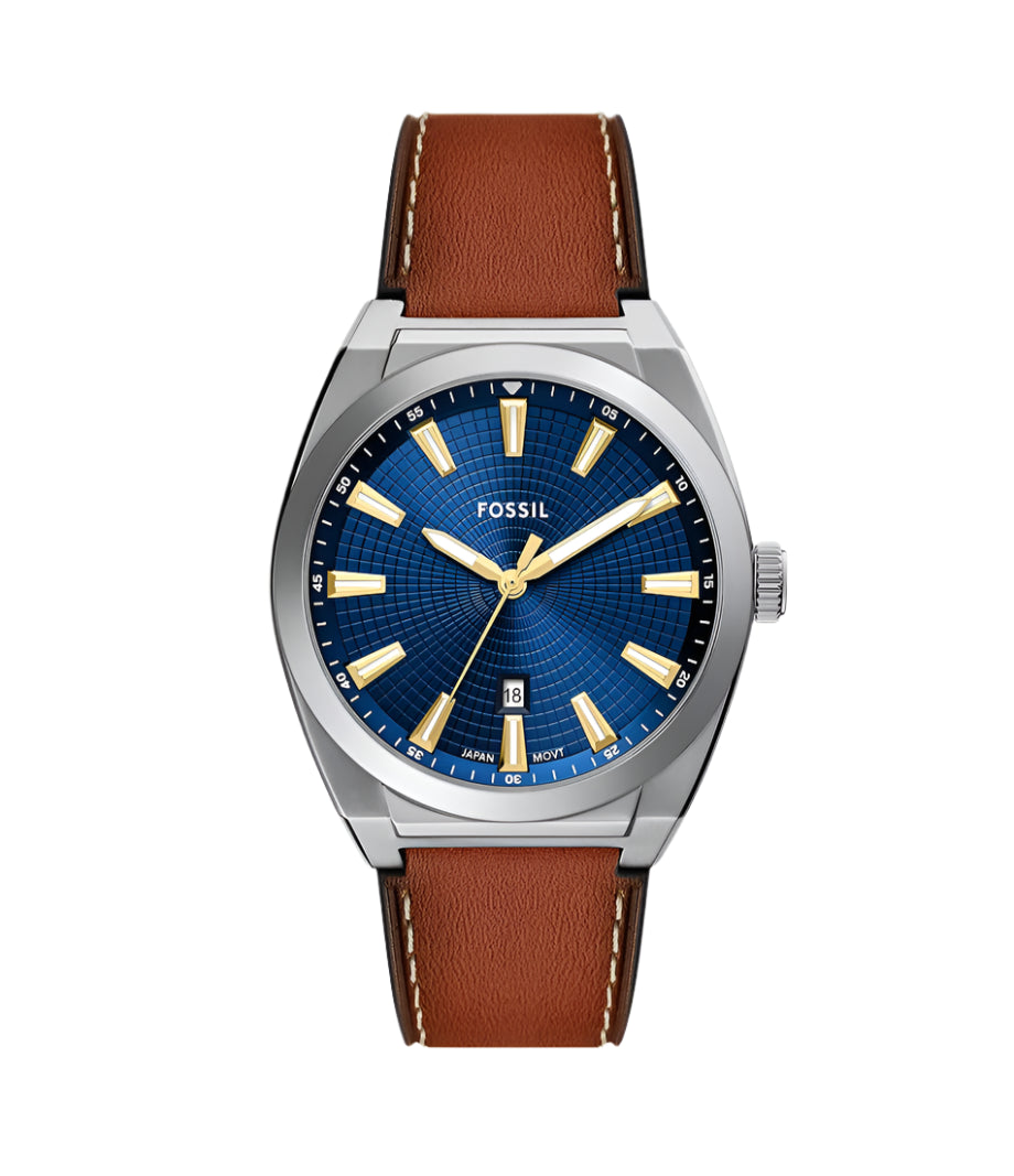 Fossil Everett Three-Hand Date Brown Leather Watch - FS6115 - KRISHNA WATCH COMPANY