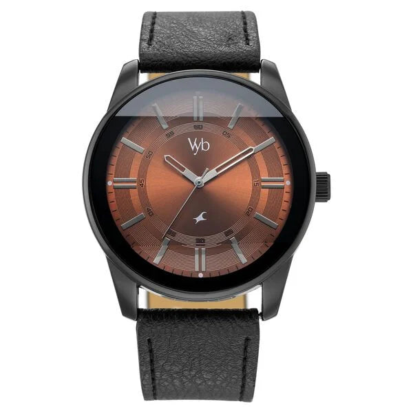 Vyb Drift By Fastrack Quartz Analog Burnt Orange Dial Black Leather Strap Watch For Guys FV30021NL03W
