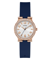 GUESS Ladies Blue Rose Gold Tone Analog Watch GW0844L3