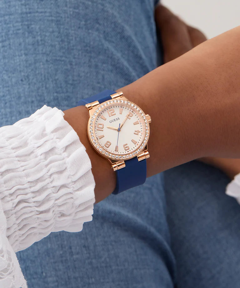 GUESS Ladies Blue Rose Gold Tone Analog Watch GW0844L3 - KRISHNA WATCH COMPANY