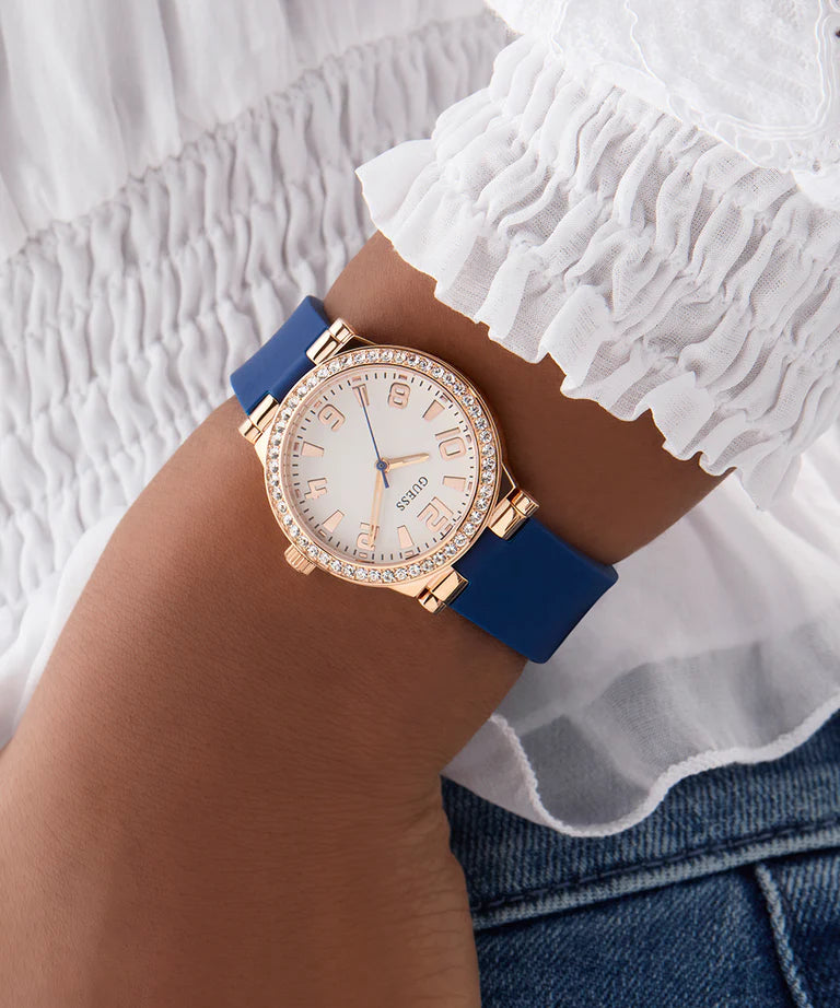 GUESS Ladies Blue Rose Gold Tone Analog Watch GW0844L3 - KRISHNA WATCH COMPANY