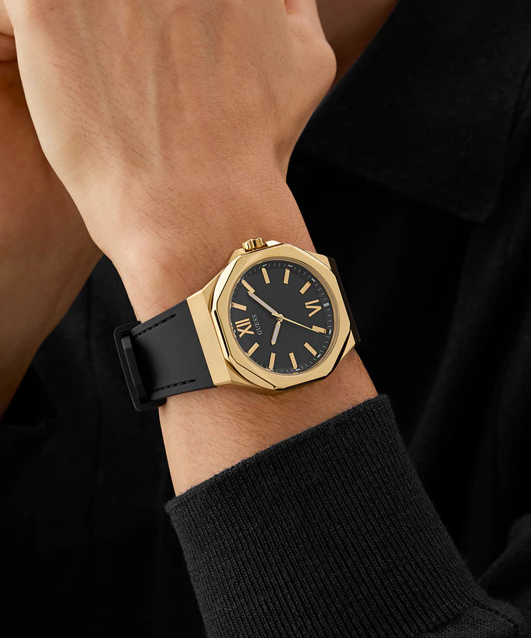 GUESS Mens Black Gold Tone Analog Watch GW0850G2 - KRISHNA WATCH COMPANY
