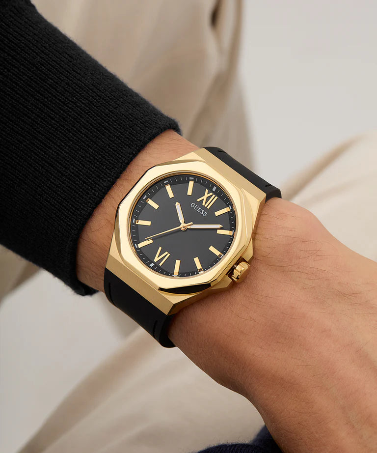 GUESS Mens Black Gold Tone Analog Watch GW0850G2 - KRISHNA WATCH COMPANY