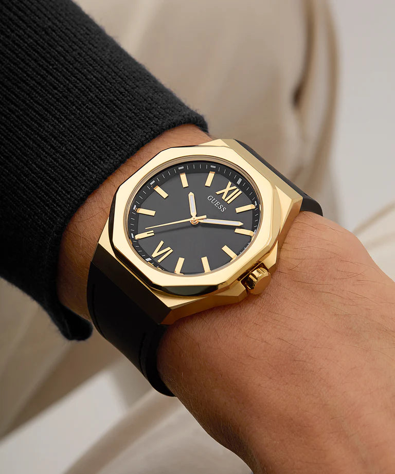GUESS Mens Black Gold Tone Analog Watch GW0850G2 - KRISHNA WATCH COMPANY