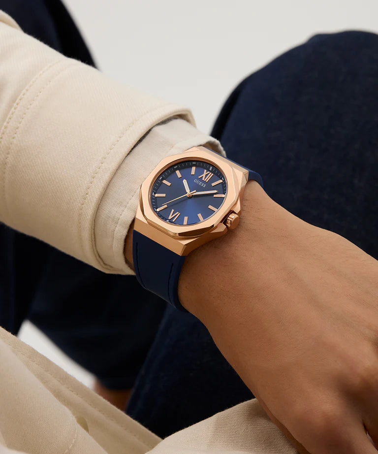 GUESS Mens Blue Rose Gold Tone Analog Watch GW0850G3 - KRISHNA WATCH COMPANY