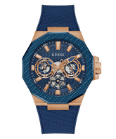 GUESS Mens Blue Rose Gold Tone Multi-function Watch GW0853G3