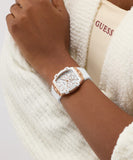 GUESS Ladies White Rose Gold Tone Analog Watch - GW0945L6