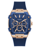 GUESS Mens Blue Rose Gold Tone Multi-function Watch - GW0956G4