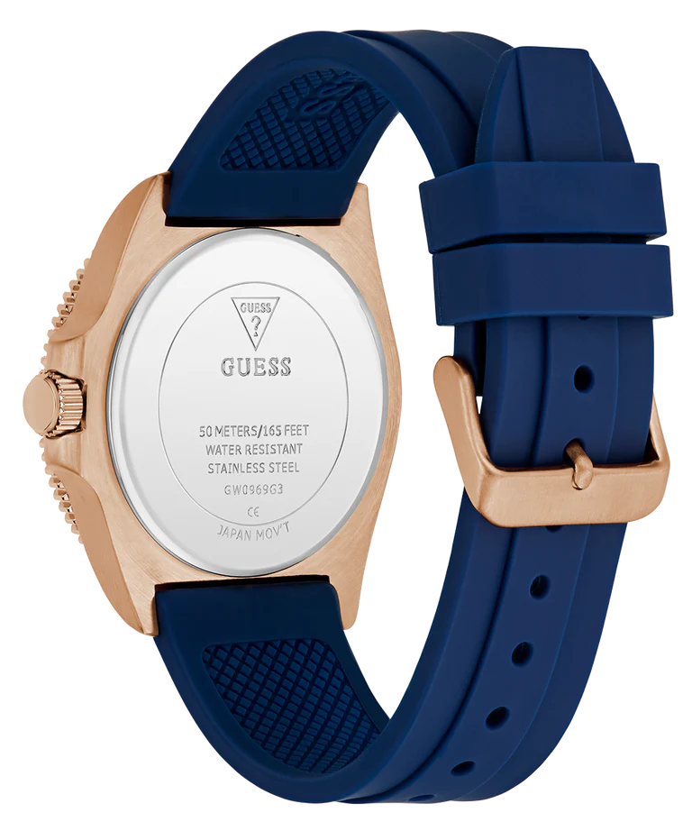 GUESS Mens Blue Rose Gold Tone Analog Watch GW0969G3