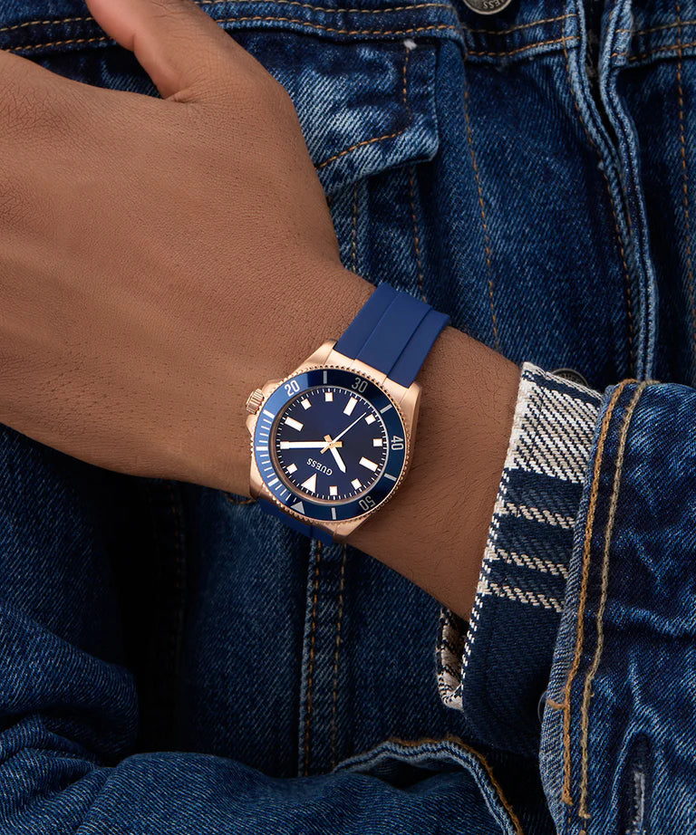 GUESS Mens Blue Rose Gold Tone Analog Watch GW0969G3 - KRISHNA WATCH COMPANY