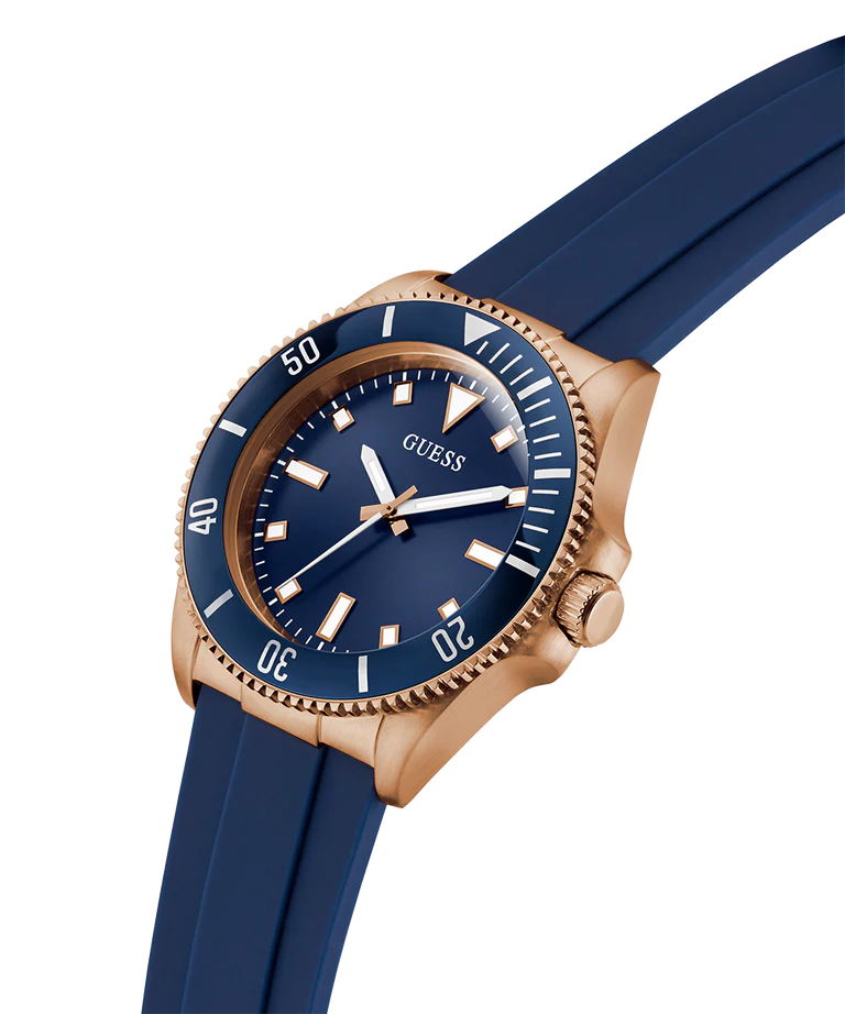 GUESS Mens Blue Rose Gold Tone Analog Watch GW0969G3