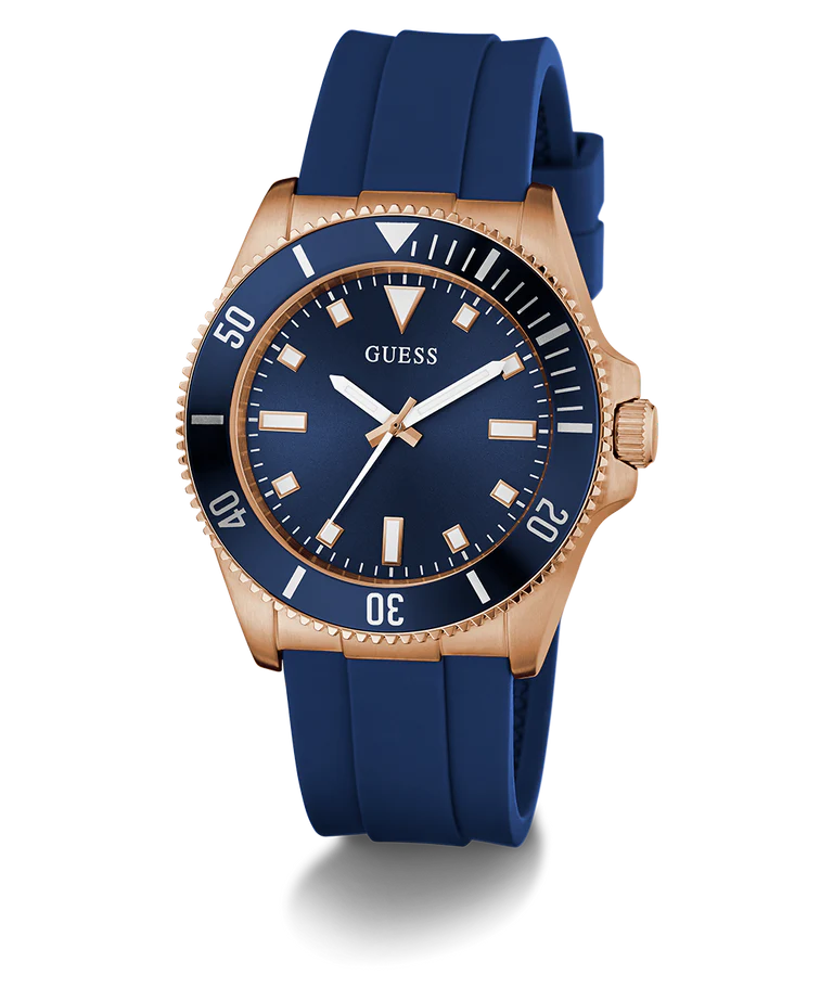 GUESS Mens Blue Rose Gold Tone Analog Watch GW0969G3